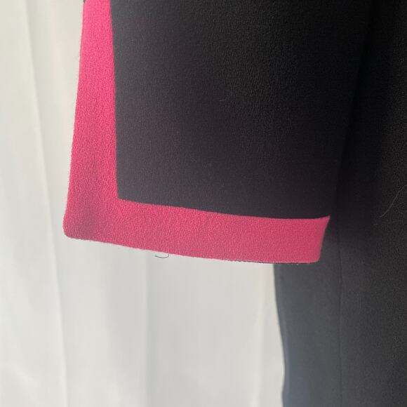 Vintage Dress Size 12 Black Pink Mod Retro 100% Wool Long Sleeve Office Minimal - Picture 10 of 16